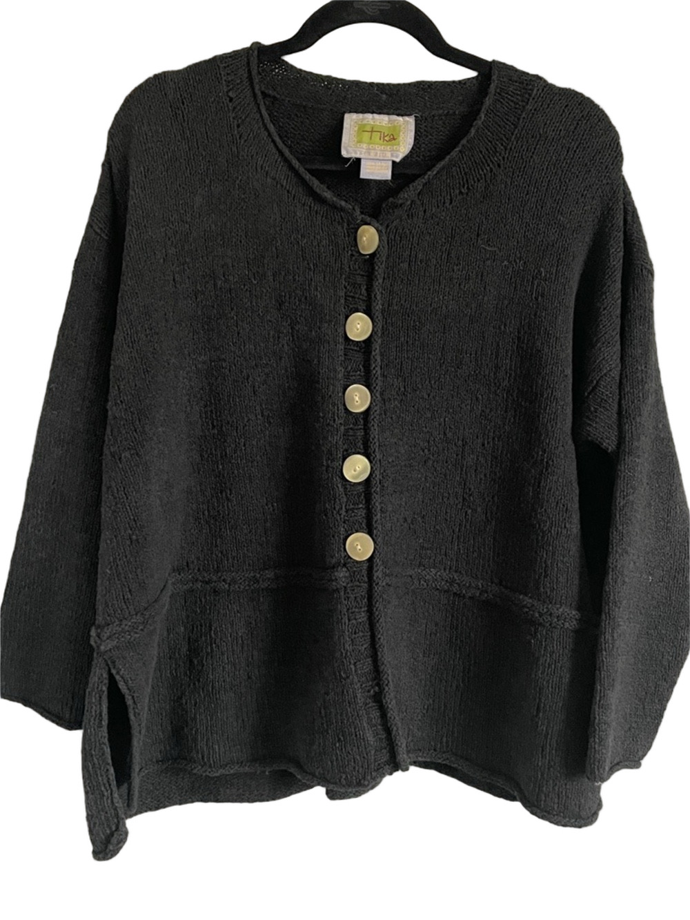 Vintage Handmade Black Oversized Cotton Cardigan - M/L - Picture 8 of 10